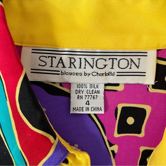 Vintage 90s Starington by Charlotte Silk Blouse Graphic Cuffs Size 4 - Picture 8 of 8